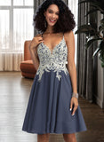 Kyra A-Line V-neck Short/Mini Chiffon Homecoming Dress With Lace Beading Sequins UKP0015182