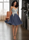 Kyra A-Line V-neck Short/Mini Chiffon Homecoming Dress With Lace Beading Sequins UKP0015182