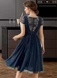 Pancy A-Line V-neck Knee-Length Chiffon Lace Homecoming Dress With Ruffle UKP0015185