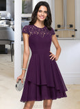 Kitty A-Line Scoop Neck Knee-Length Chiffon Homecoming Dress With Lace Cascading Ruffles UKP0015193