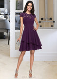 Kitty A-Line Scoop Neck Knee-Length Chiffon Homecoming Dress With Lace Cascading Ruffles UKP0015193