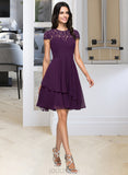 Kitty A-Line Scoop Neck Knee-Length Chiffon Homecoming Dress With Lace Cascading Ruffles UKP0015193