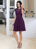 Kitty A-Line Scoop Neck Knee-Length Chiffon Homecoming Dress With Lace Cascading Ruffles UKP0015193