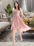 Krystal A-Line Scoop Neck Asymmetrical Chiffon Homecoming Dress With Lace UKP0015195