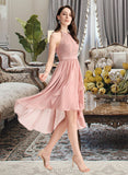 Krystal A-Line Scoop Neck Asymmetrical Chiffon Homecoming Dress With Lace UKP0015195