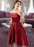 Everly A-Line Off-the-Shoulder Asymmetrical Satin Homecoming Dress With Pockets UKP0015197