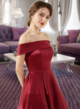 Everly A-Line Off-the-Shoulder Asymmetrical Satin Homecoming Dress With Pockets UKP0015197