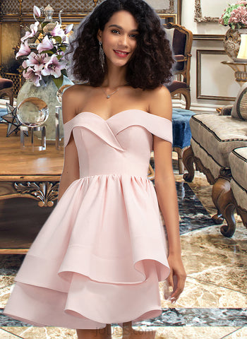 Kaia A-Line Off-the-Shoulder Short/Mini Stretch Crepe Homecoming Dress With Cascading Ruffles UKP0015206