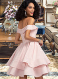 Kaia A-Line Off-the-Shoulder Short/Mini Stretch Crepe Homecoming Dress With Cascading Ruffles UKP0015206