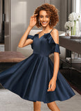 Kinley A-line V-Neck Short/Mini Satin Homecoming Dress With Cascading Ruffles UKP0015208