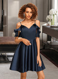 Kinley A-line V-Neck Short/Mini Satin Homecoming Dress With Cascading Ruffles UKP0015208