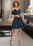 Kinley A-line V-Neck Short/Mini Satin Homecoming Dress With Cascading Ruffles UKP0015208