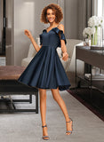 Kinley A-line V-Neck Short/Mini Satin Homecoming Dress With Cascading Ruffles UKP0015208