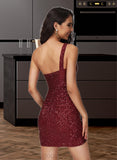 Arielle Sheath/Column One-Shoulder Short/Mini Sequined Homecoming Dress With Sequins UKP0015217