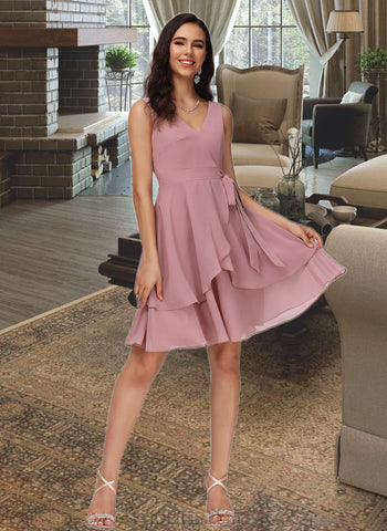 Kaila A-line V-Neck Short/Mini Chiffon Homecoming Dress With Ruffle UKP0015225