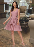 Kaila A-line V-Neck Short/Mini Chiffon Homecoming Dress With Ruffle UKP0015225