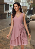 Kaila A-line V-Neck Short/Mini Chiffon Homecoming Dress With Ruffle UKP0015225