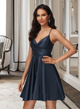 Audrey A-line V-Neck Short/Mini Satin Homecoming Dress With Pleated UKP0015230