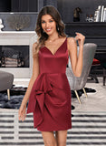 Desiree Sheath/Column V-neck Short/Mini Satin Homecoming Dress With Cascading Ruffles UKP0015238