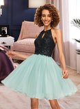 Hayley A-Line Scoop Neck Short/Mini Tulle Homecoming Dress With Sequins UKP0015272