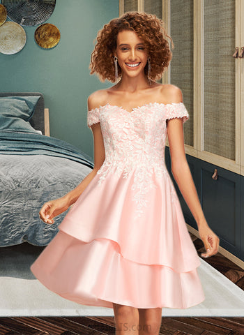 Henrietta A-Line Off-the-Shoulder Knee-Length Satin Homecoming Dress With Lace Sequins UKP0015275