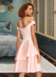 Henrietta A-Line Off-the-Shoulder Knee-Length Satin Homecoming Dress With Lace Sequins UKP0015275