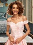 Henrietta A-Line Off-the-Shoulder Knee-Length Satin Homecoming Dress With Lace Sequins UKP0015275