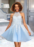 Julia A-Line Halter Short/Mini Tulle Homecoming Dress With Lace UKP0015276