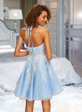 Julia A-Line Halter Short/Mini Tulle Homecoming Dress With Lace UKP0015276