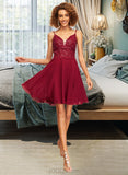 Briley A-Line V-neck Short/Mini Chiffon Homecoming Dress With Lace Sequins UKP0015280