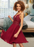 Briley A-Line V-neck Short/Mini Chiffon Homecoming Dress With Lace Sequins UKP0015280