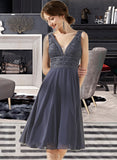 Hillary A-Line V-neck Knee-Length Chiffon Lace Homecoming Dress UKP0015281