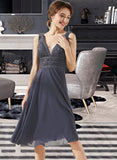 Hillary A-Line V-neck Knee-Length Chiffon Lace Homecoming Dress UKP0015281