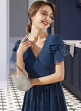 Cassandra A-Line V-neck Knee-Length Chiffon Homecoming Dress With Bow(s) Cascading Ruffles UKP0015282