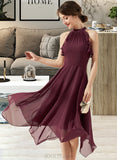 Phyllis A-Line Scoop Neck Tea-Length Chiffon Homecoming Dress With Cascading Ruffles UKP0015283