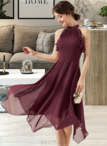 Phyllis A-Line Scoop Neck Tea-Length Chiffon Homecoming Dress With Cascading Ruffles UKP0015283