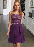 Miracle A-Line Square Neckline Short/Mini Chiffon Homecoming Dress With Lace UKP0015285