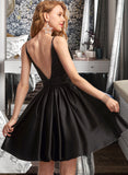 Katie A-Line V-neck Short/Mini Satin Homecoming Dress UKP0015289