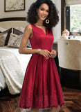 Erika A-line V-Neck Knee-Length Satin Homecoming Dress With Appliques Lace UKP0015307