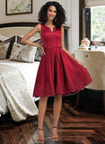 Erika A-line V-Neck Knee-Length Satin Homecoming Dress With Appliques Lace UKP0015307