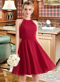 Adrianna A-Line Scoop Neck Knee-Length Chiffon Homecoming Dress With Ruffle Bow(s) UKP0015312