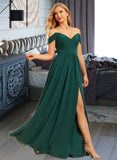 Skyla A-Line Off-the-Shoulder Floor-Length Bridesmaid Dress With Split Front UKP0015332