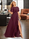 Zion A-Line Scoop Neck Floor-Length Bridesmaid Dress With Ruffle Split Front UKP0015336