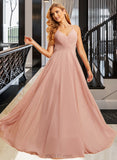 Lilith A-Line V-neck Floor-Length Bridesmaid Dress With Ruffle UKP0015350