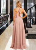 Lilith A-Line V-neck Floor-Length Bridesmaid Dress With Ruffle UKP0015350