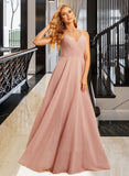 Lilith A-Line V-neck Floor-Length Bridesmaid Dress With Ruffle UKP0015350