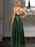 Quintina A-Line High Neck Floor-Length Bridesmaid Dress With Split Front UKP0015351