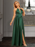 Quintina A-Line High Neck Floor-Length Bridesmaid Dress With Split Front UKP0015351