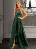 Quintina A-Line High Neck Floor-Length Bridesmaid Dress With Split Front UKP0015351