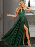 Quintina A-Line High Neck Floor-Length Bridesmaid Dress With Split Front UKP0015351